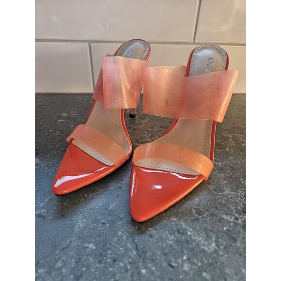 Vivianly Orange Transparent Pointed Toe Heels Sandals Strap Stiletto Heels - Picture 3 of 12